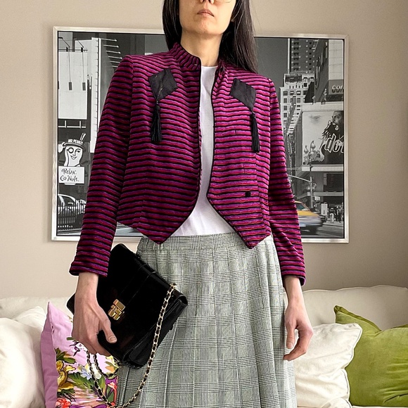 Velvet and metallic textured stripe jacket with tassel embellishment - Picture 3 of 17